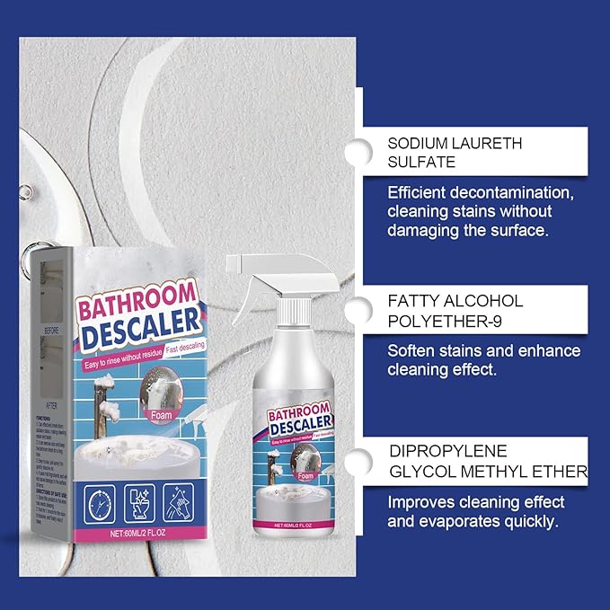 Fafeicy Bathroom Cleaner Strong Dirt Removal Fast Evaporation Gentle Cleaning 60ml with Mild Formula for Shower Bathtub Sink Tile (60ml*5)
