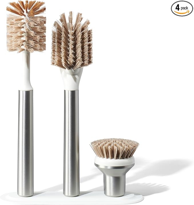 Ionic Brush Set Magnetized to Stand Upright Stainless Steel with Replaceable Heads Silver