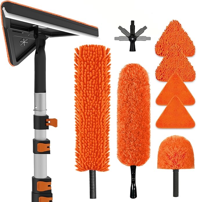 20FT Reach Duster Cleaner Kit Dusters for Cleaning with Extension Pole Baseboard &amp Wall and Window Cleaner Mop for Fan Blades High Ceiling and Cobweb