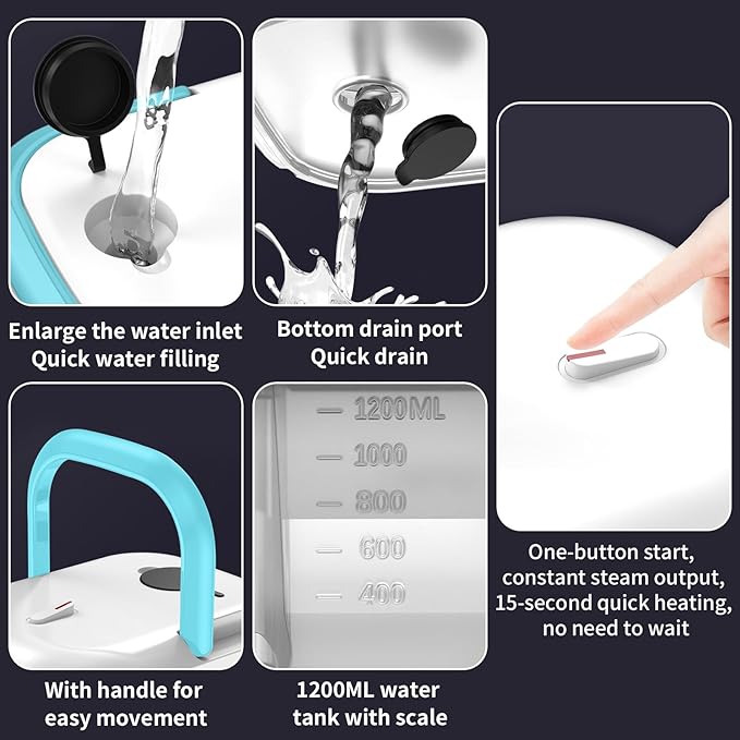 1200W Portable Handheld Steam Cleaner High Temperature Pressure Steam 105 221 for Kitchen Bathroom Furniture Car (US plug)