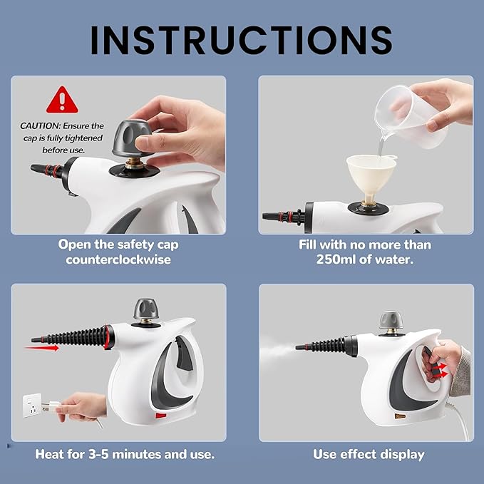 Steam Disinfection Cleaner – Handheld Multi-Purpose Steamer with 8 Accessories Powerful 1500W Steam Child Lock &amp Safety Cap for Home Kitchen Appliances（1 Set Steam Cleaner）