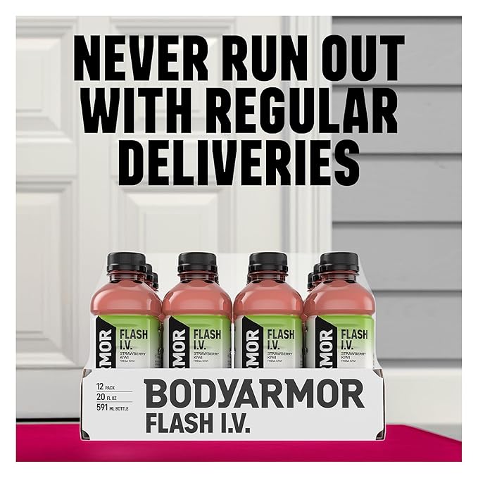 BODYARMOR Flash I.V. Electrolyte Beverage Orange Hydration Drink with Coconut Water For Rapid Rehydration Post Workout Recovery 20 Fl Oz (Pack of 12)