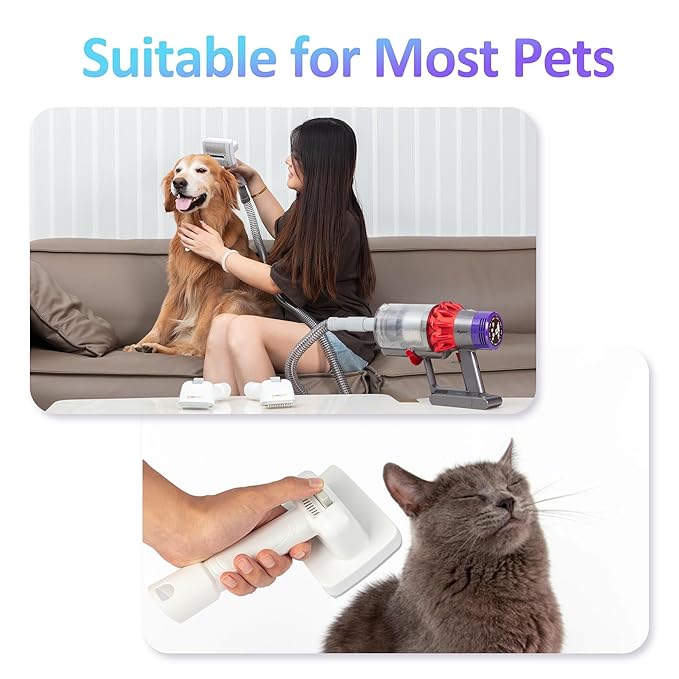 Dog Grooming Vacuum Attachment Kit Pet Vacuum Brush for Shedding Grooming with Slicker Dematting Brush for Cat Dog Hair Remover for Dyson V7 V8 V10 V11 V12 V15