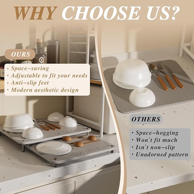VERIFOST 2pcs Large Stone Dish Drying Mat with Acacia Wood Holder Stand for Cutting Board and Stone Drying Mat for Kitchen Counter Quick Dry Diatomaceous Earth Mat for Kitchen Counter Moonlight Gray
