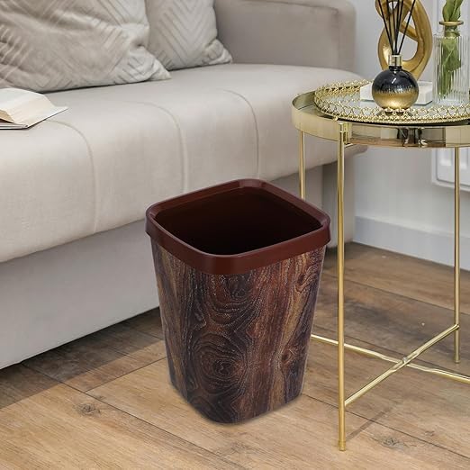 Indoor Wastebasket Imitation Wood Grain Finish Trash Can for Home Office Bathroom and Kitchen Efficient Square Garbage Bin for Compact Spaces