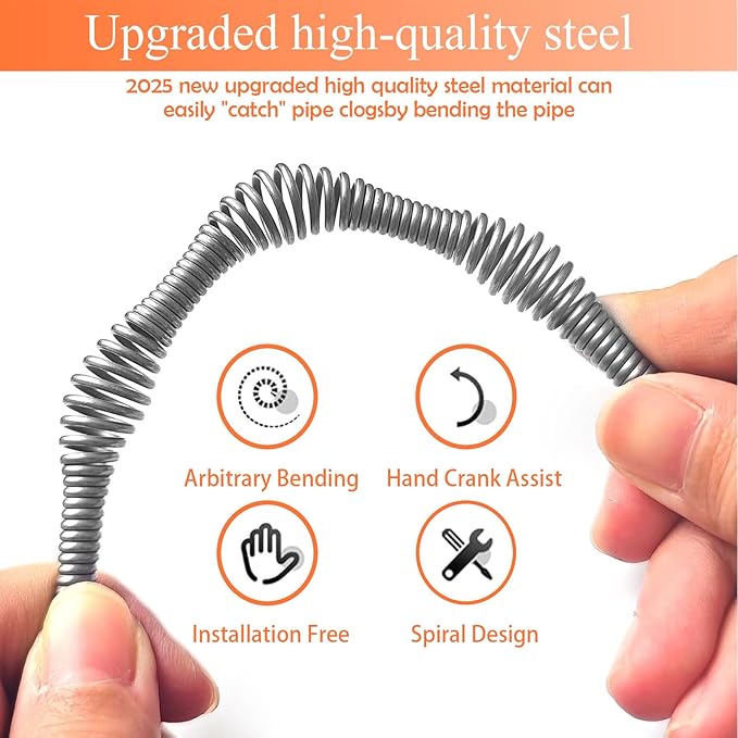 Drain Snake Auger（33 Feet） Plumbing Snake Drain Hair Clog Removal Tool Heavy Duty Snake Auger Sink Unclogger Drain Cleaner Tool for Bathroom Kitchen Tub Shower Drain Clog Remover with Gloves