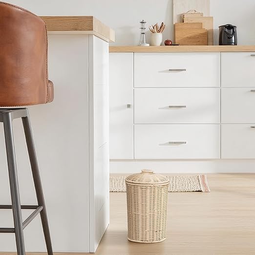 GRANNY SAYS Wicker Small Bathroom Trash Can with Lid 2 Gallon Cute Decorative Waste Basket for Bedroom and Dorm Office Garbage Cans for Under Desk Mini Round Trash Bin for Decor Off White