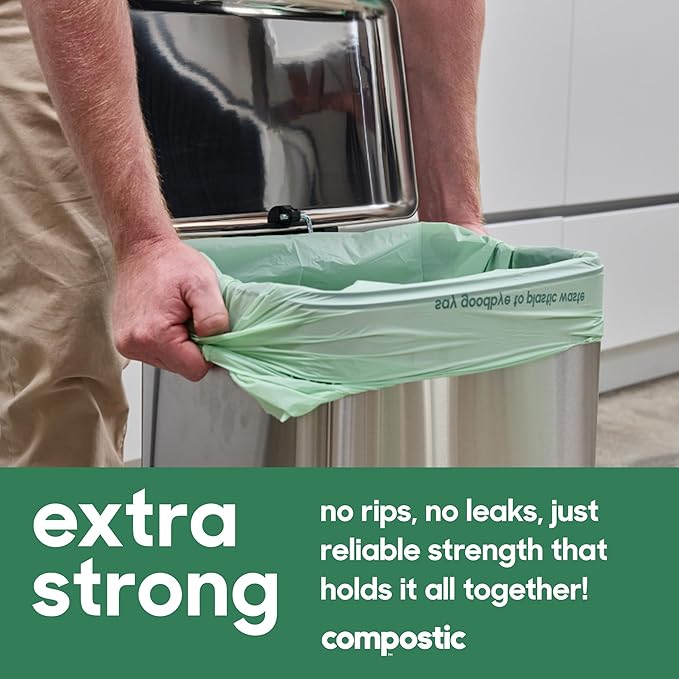 Compostic Home Compostable Trash Bags 2.99 Gallon Small Kitchen Rubbish Bags Extra Strong &amp Quickly Breaks Down 100 Count