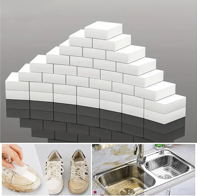 100Pack Magic Sponge Eraser Melamine Sponge Foam Non-Scratch Heavy Duty Kitchen Scrub Pads Multi-Functional Household Cleaning Sponges for Dish Bathroom Bathtub Sink Cup Wall Cleaner