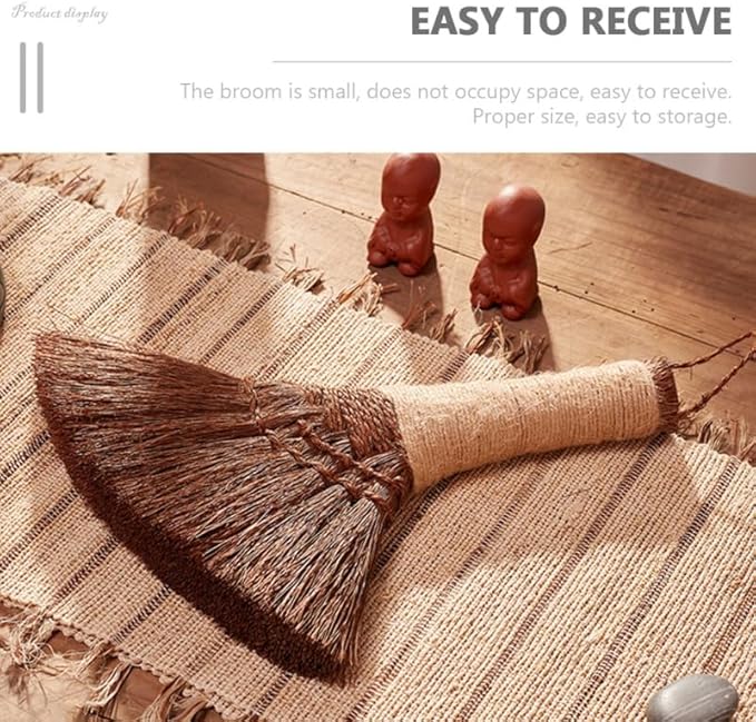 1Pc Natural Straw Whisk Broom Small Hand Broom with Ergonomic Shape for Multi-Surface Cleaning Mini Fireplace Sweeper Brush for Indoor oOutdoor Desktop Sofa Cleaning Use