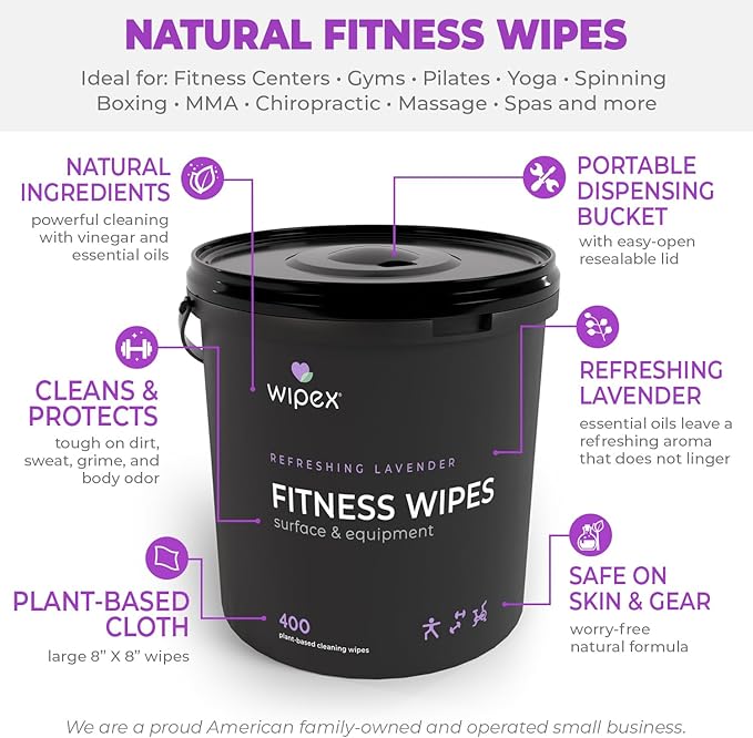 Wipex Gym Cleaning Wipes Bundle - Get 3 Buckets (1) Lavender (1) Lemongrass Plant-Based Fitness Equipment Wipes and (1) Sanitizing BZK Bucket for Hands Use at home or Gym 400 Count (Pack of 3)
