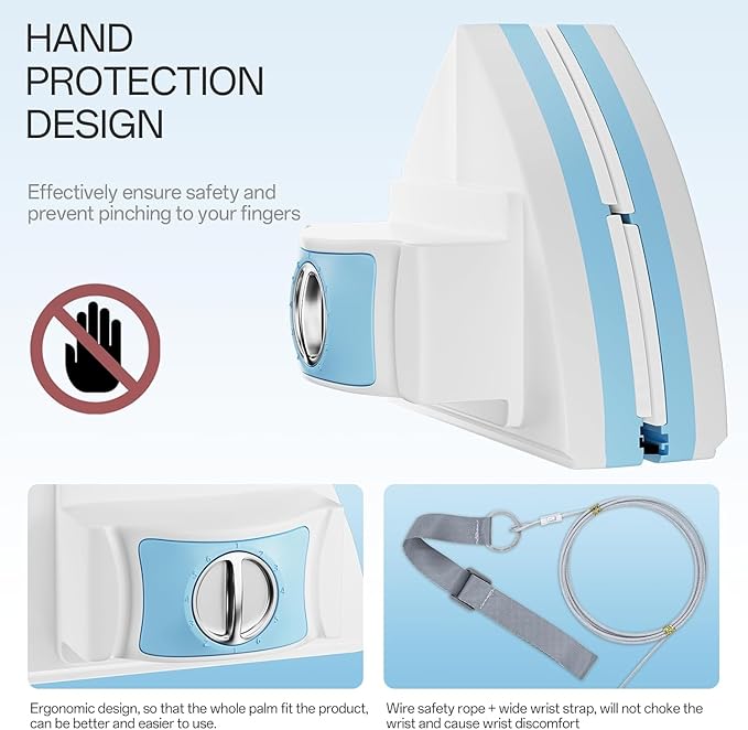 Magnetic Window Cleaner Adjustable Double Sided Window Cleaning Tool for Single &amp Double Glazed Glass (0.1–1.2) High-Rise Glass Wiper with 2.5m Safety Rope