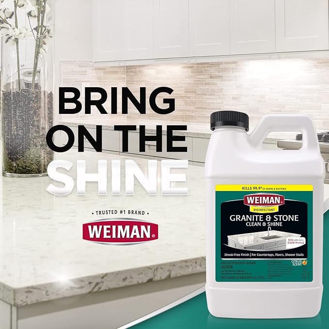 Weiman Disinfecting Granite Daily Clean &amp Shine Refill 64 Oz - Safely Clean Disinfect and Shine Granite Marble Soapstone Quartz Quartzite Slate Limestone Corian Laminate Tile Countertop (Pack of