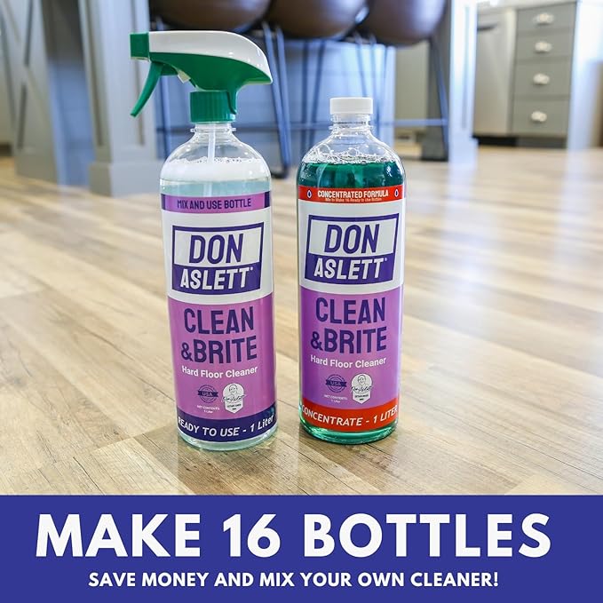 Don Aslett Clean &amp Brite Set (1 Quart Concentrate and 32 Oz Ready-To-Use Spray Bottle) Floor Cleaner | Restore Natural Shine of Hard Flooring Surface - Tile Vinyl Linoleum Wood