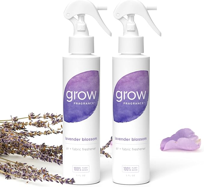 Grow Fragrance Scented Fabric and Room Air Freshener Spray - Certified Non-Toxic 100% Plant-Based Essential Oils - 5 oz (Lavender Blossom 2-Pack)