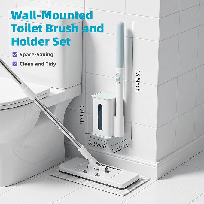Disposable Toilet Brush and Holder Set with 64 Replacement Heads Economical Home Toilet Cleaner Wand for Easy Refill Replacement Compact Hygienic Toilet Bowl Brush for Family Bathroom