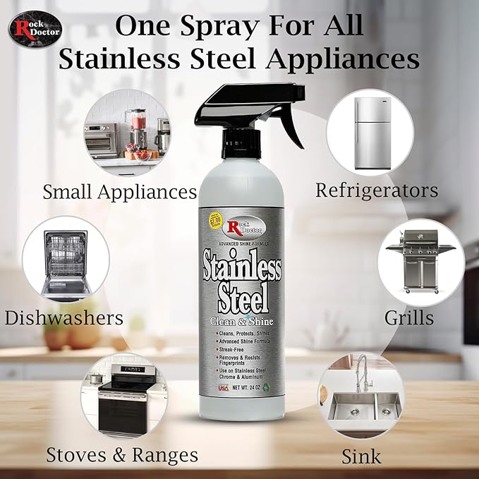 Rock Doctor Stainless Steel Cleaner and Protectant Streak-Free Cleaning Solution for Chrome and Aluminum Appliances or Surfaces Smudge Resistant Shine 24 oz. Spray Bottle (6)