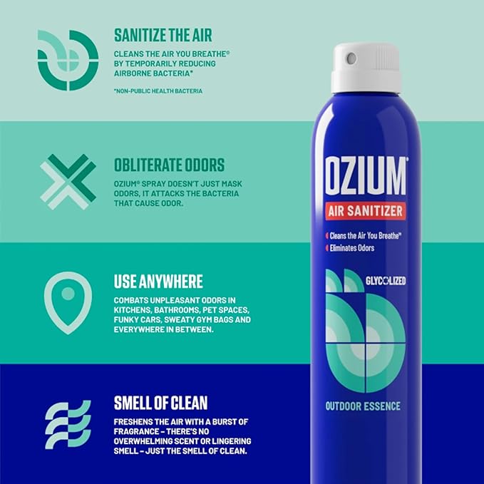 Ozium 3.5 Oz. Air Sanitizer &amp Odor Eliminator for Homes Cars Offices and More Outdoor Essence Scent 6 Pack