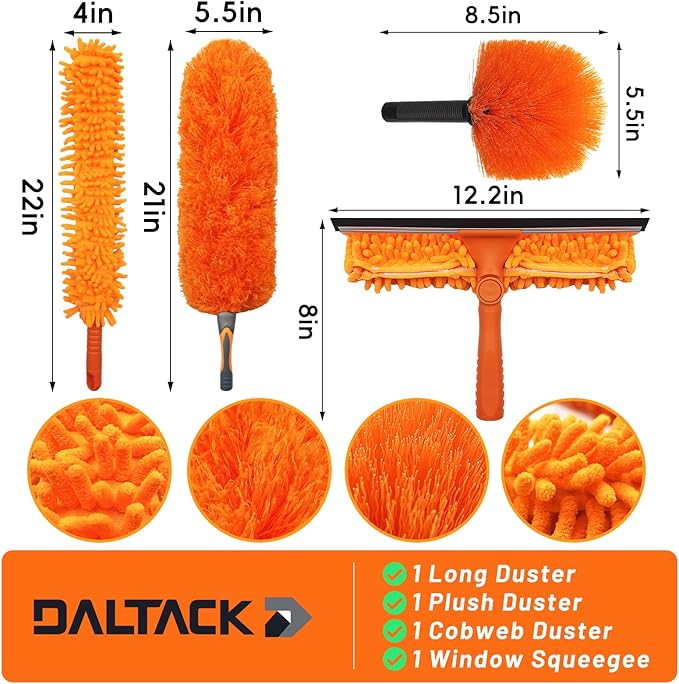 DALTACK 32 Foot High Dusters Kit for Cleaning with 5.6-24 Foot Heavy Duty Extension Pole Extendable Reusable Cobweb Feather Ceiling Fan Cleaner Duster Window Squeegee Kit