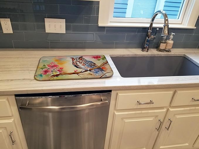 Caroline's Treasures DAC3219DDM Eastern Screech Owl Dish Drying Mat Absorbent Dish Drying Mat Pad for Kitchen Counter Dish Drainer Mat for Countertop 14 x 21 Multicolor