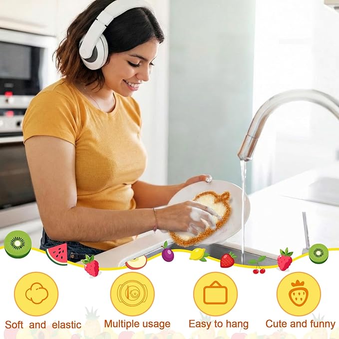 Mifoci 16 Pcs Fruit Dish Scrubber Non Scratch Dish Washing Scrubbers Double Layered Dishes Washing Sponges Reusable Household Cleaning Kitchen Tools for Dishwashing Dishes Cookware Tubs Sinks
