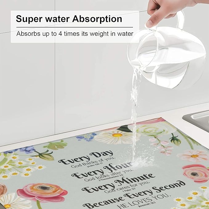 Vintage Country Watercolor Wildflowers Dish Drying Mat for Kitchen Counter 16x18 Microfiber Absorbent Fast Dry Mat 2Pcs Dish Mat Faucet Mats Sets Large Drying Kitchen Mat Kitchen Drying Pad