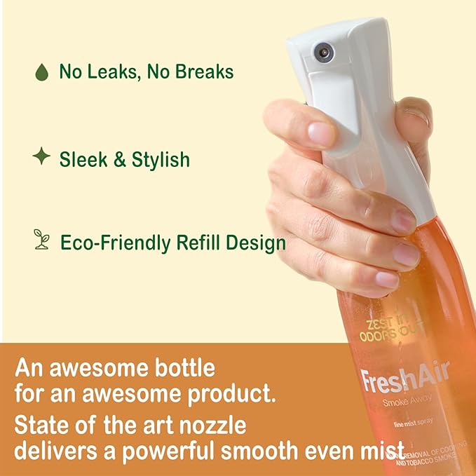 House of Zest FreshAir SmokeAway–Eliminates Tobacco/Marijuana odor on contact.Formulated to eliminate cooking smoke and grease. Chemical FREE made with natural ingredients citrus scent. 2pk(32fl oz)