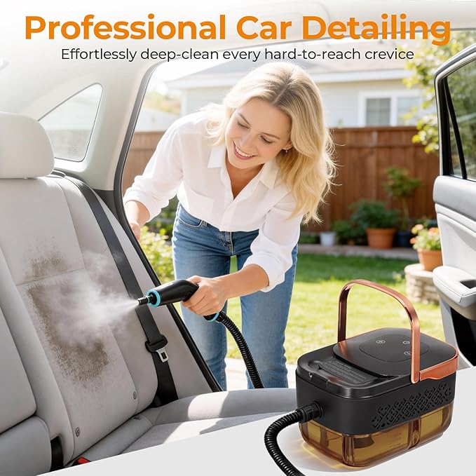 BEAMNOVA Handheld Steam Cleaner Car Steamer for Auto Detailing High-Pressure Multi-Purpose Steam Cleaning Machine 42 oz for Car Interior Kitchen Bathroom Grout &amp Tile Floors Rose Gold