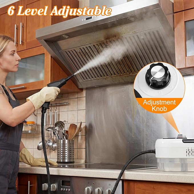 Handheld Steam Cleaner 2500W Portable Steamer with 6.56FT Long Hose 6-Level Adjustable 15s Heat-Up 1.2L Large Tank Multi-Purpose Steamer for Home Car Bathroom Grease (White)