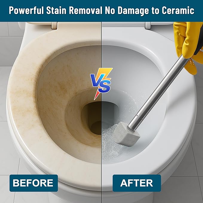 2026 New Pumice Toilet Cleaner 17inch with Handle - Toilet Pool &amp Tub Hard Water Stain Remover (1handle+8pumice)