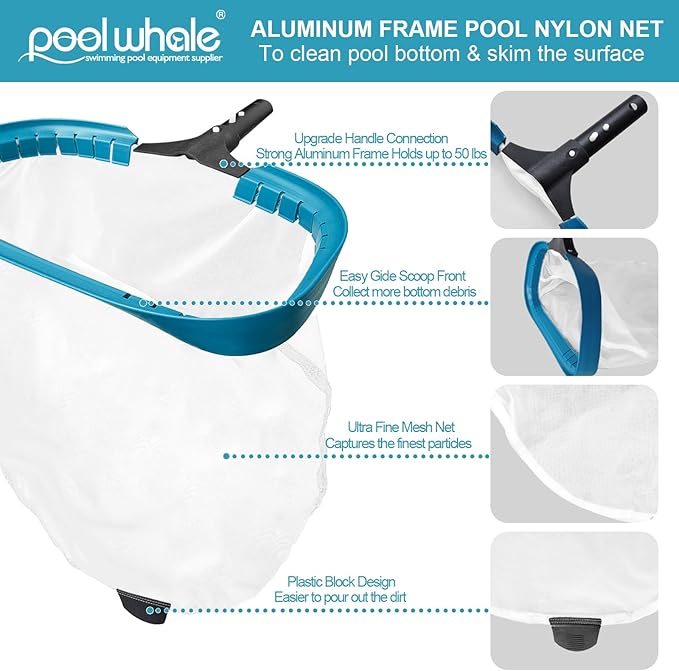 17.5 Heavy Duty Ultra Fine Mesh Pool Pollen &amp Sand Skimmer Rake Aluminum Frame Deep Nylon Net Pool Net for Above Ground &amp In-ground Swimming Pools (No Pole)