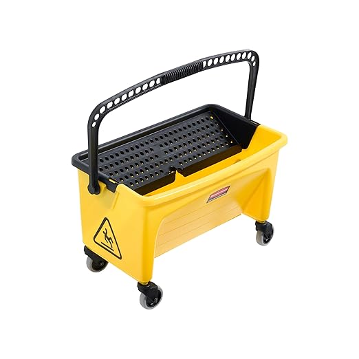 Rubbermaid Commercial Products HYGEN Microfiber Mop Bucket with Press Wringer 26 Yellow for Janitorial/Professional Cleaners and Heavy-Duty Industrial Mopping/Wringing/Cleaning