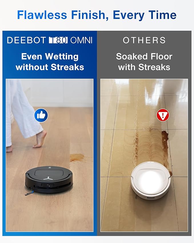 ECOVACS DEEBOT T80 Omni Robot Vacuum and Mop Instant Self-Cleaning OZMO Roller Mop TruEdge Deep Cleaning AI Navigation 18000Pa Suction and ZeroTangle 3.0 for Pets and Carpets