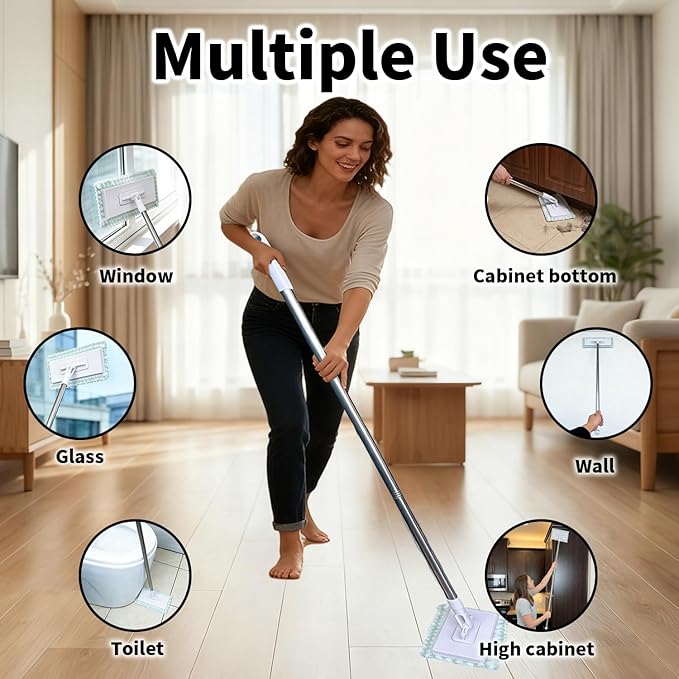 Snap Grip Mini Mop Cloth Changing Mini Mop 39 Inch Zero Touch Disposable Lazy Mops with 5 Refill Cloths Wash-Free Minis Mops for Wet/Dry Floors Tile Corners Home Kitchen Cleaning Essentials (1)