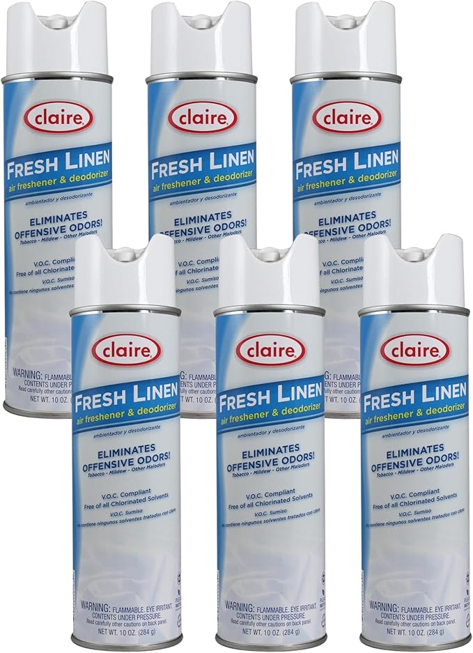 Claire Fresh Linen Air Freshener and Deodorizer 10 Oz. Net Wt. (6 Pack)