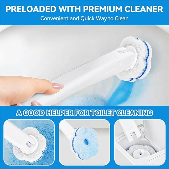 Disposable Toilet Brush with 48 RefillsToilet Bowl CleanerToilet Cleaning SuppliesToilet Bowl BrushToilet Cleaner BrushToilet Brush with Holder for Cleaning and Hygienic (New White)