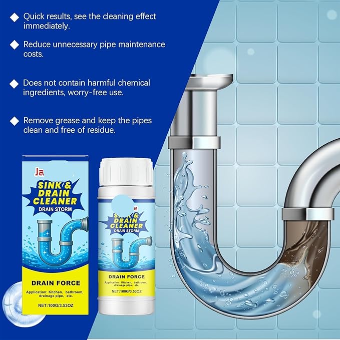 Powerful Drain Unblocker for Kitchen and Toilet - Dissolves Grease &amp Food Residue Fast Eliminates Odors Keeps Drains Clear(1PCS)