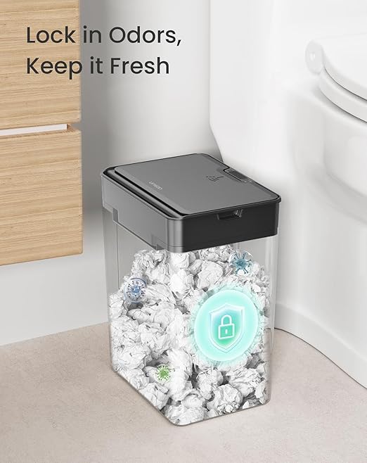Cesun 2 Pack 4 Gallon Bathroom Trash Can with Lid Small Automatic Trash Can Touchless Motion Sensor Garbage Can Black Plastic Waste Basket for Bathroom Bedroom Toilet Office Rv