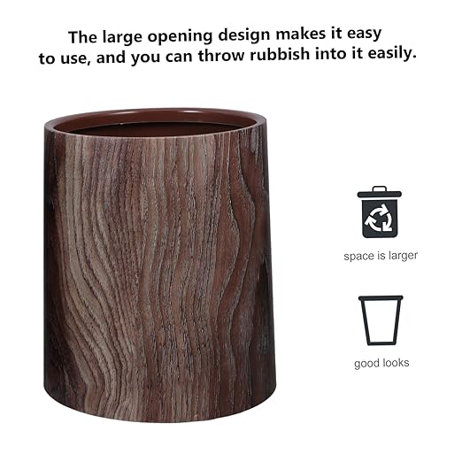 Imitation Wood Grain Garbage Can Capacity Wastebasket for Home Office Kitchen and Bathroom Elegant Design Easy to Clean Smooth Interior Versatile Trash