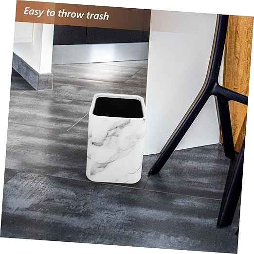 PRETYZOOM Modern Marble Pattern Trash Can Double Layer Kitchen Waste Basket Opening for Easy Disposal Material for Home Office