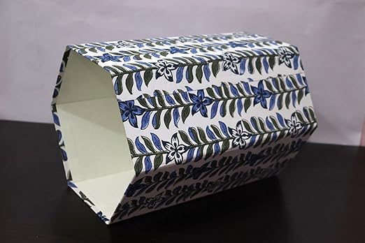 Generic Floral Hand Block Print Paper Dustbin Cotton Printed Wastebasket Indian Vintage Home Decor Hotel Room Decor (1 BLUE WHITE LONG BELL)