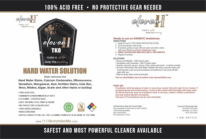 1111 TKO Headstone Cleaner – Safe Powerful &amp Easy to Use – For Granite Marble Bronze Concrete Brick Wood Vinyl &amp More – Just Spray &amp Rinse