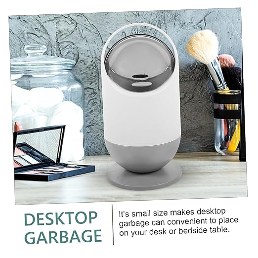 Mini Desktop Trash Can Portable Grey Wastebasket for Office Bathroom Kitchen Compact Garbage Bin Lid for Easy Disposal