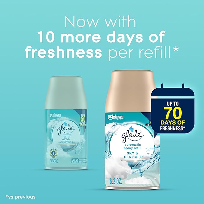 Glade Automatic Spray Refill Sky &amp Sea Salt Scented Air Freshener for Home and Bathroom 6.2 Oz 6 Count