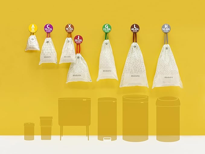 Brabantia PerfectFit Trash Bags (Size J / 6 Gallon) High Quality Thick Plastic Trash Can Liners with Tie Tape Drawstring Handles (20 Bags)