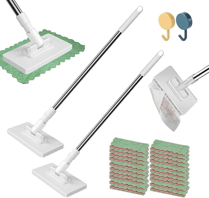 Disposable Dust Mop with 10 Reusable Cloths Mopa Desechable para El Polvo Con 10 Paños Reutilizables 39in Long Handle Retractable Gap Dust Cleaner with Locking Head for Multi Surface Clean (2pcs)