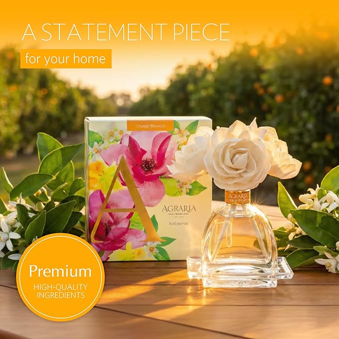 Agraria AirEssence Flower and Reed Diffuser Set Hand Crafted Sola Flower Botanical Home Fragrance Diffuser Home Decor for Living Room Bedroom and More