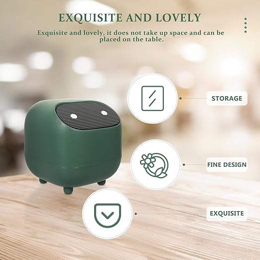 Zerodeko Creative Mini Desktop Trash Can with Press Lid Green Compact Rubbish Container for Office and Home Use Covered Small Wastebasket for Tabletop Organization