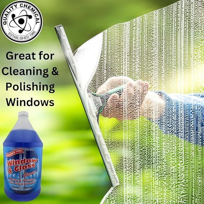 Quality Chemical Window &amp Glass Cleaner - Fortified without Ammonia for Sparkling Tinted Window and Dust Resistant Glass Surfaces - Pleasant Fragrance - Amonnia Free 128 oz (Pack of 1)