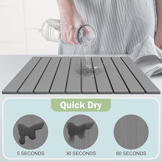 Stone Dish Drying Mat for Kitchen Counter24(L)×16(W) Collapsible Fast-Drying Diatomaceous Earth Mats with Towel Sanding ToolVersatile Stone Drying Mats for Cups Dishes Bottles